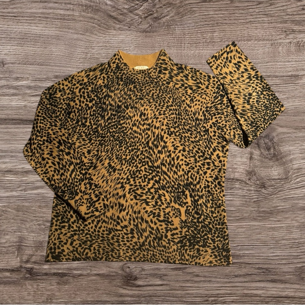 Vintage Mob Wives  90s Designers Originals Leopard Mock Neck Sweater